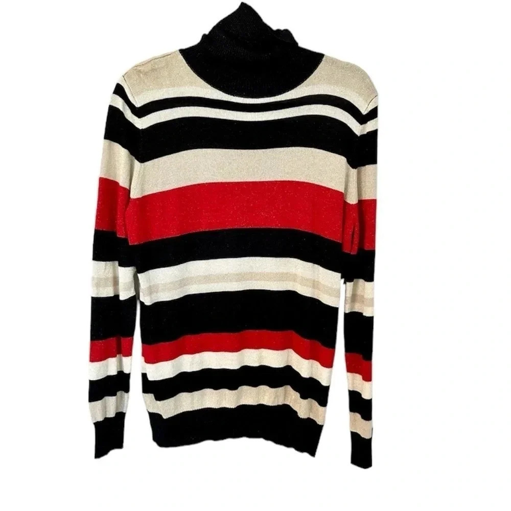 Joseph A Women's Black, Red, Gold, Striped Long Sleeve Turtle Neck Size XL GUC